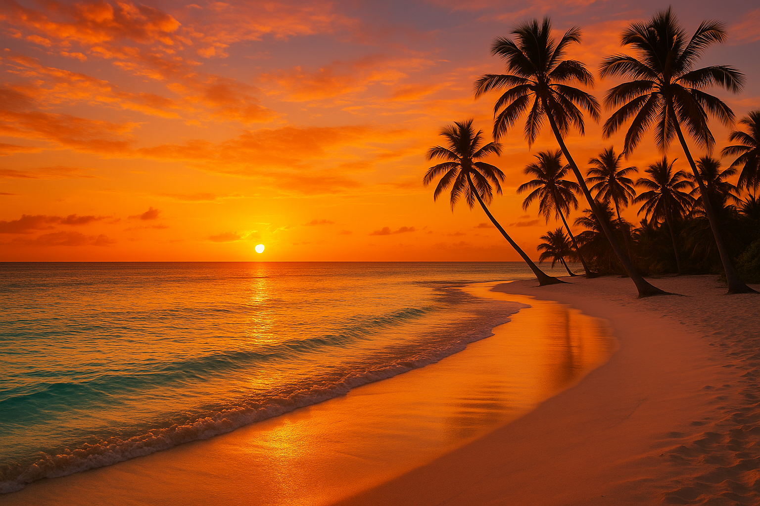 Caribbean beach at sunset