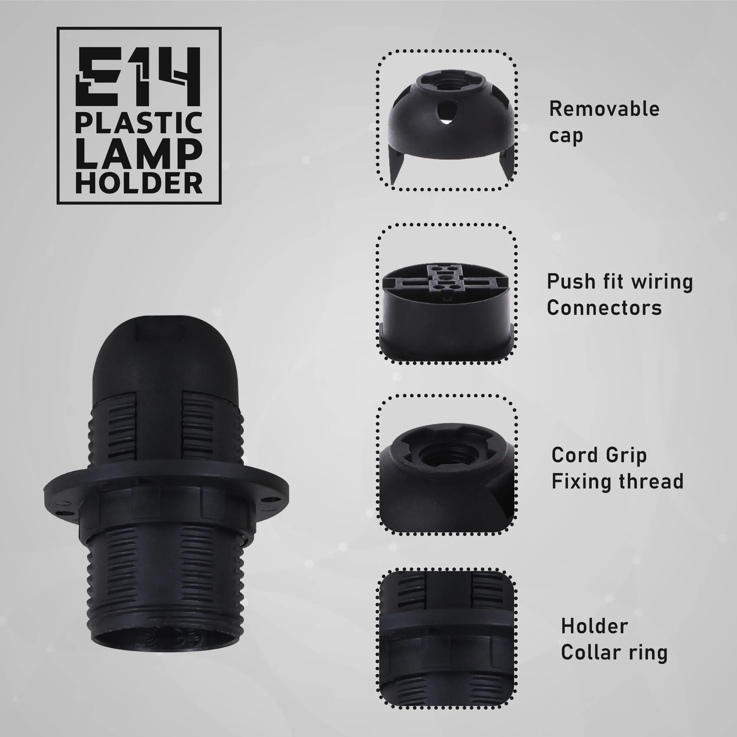 E14 Bulb Holder Edison Small Screw Black Plastic Lamp holder ~4412
