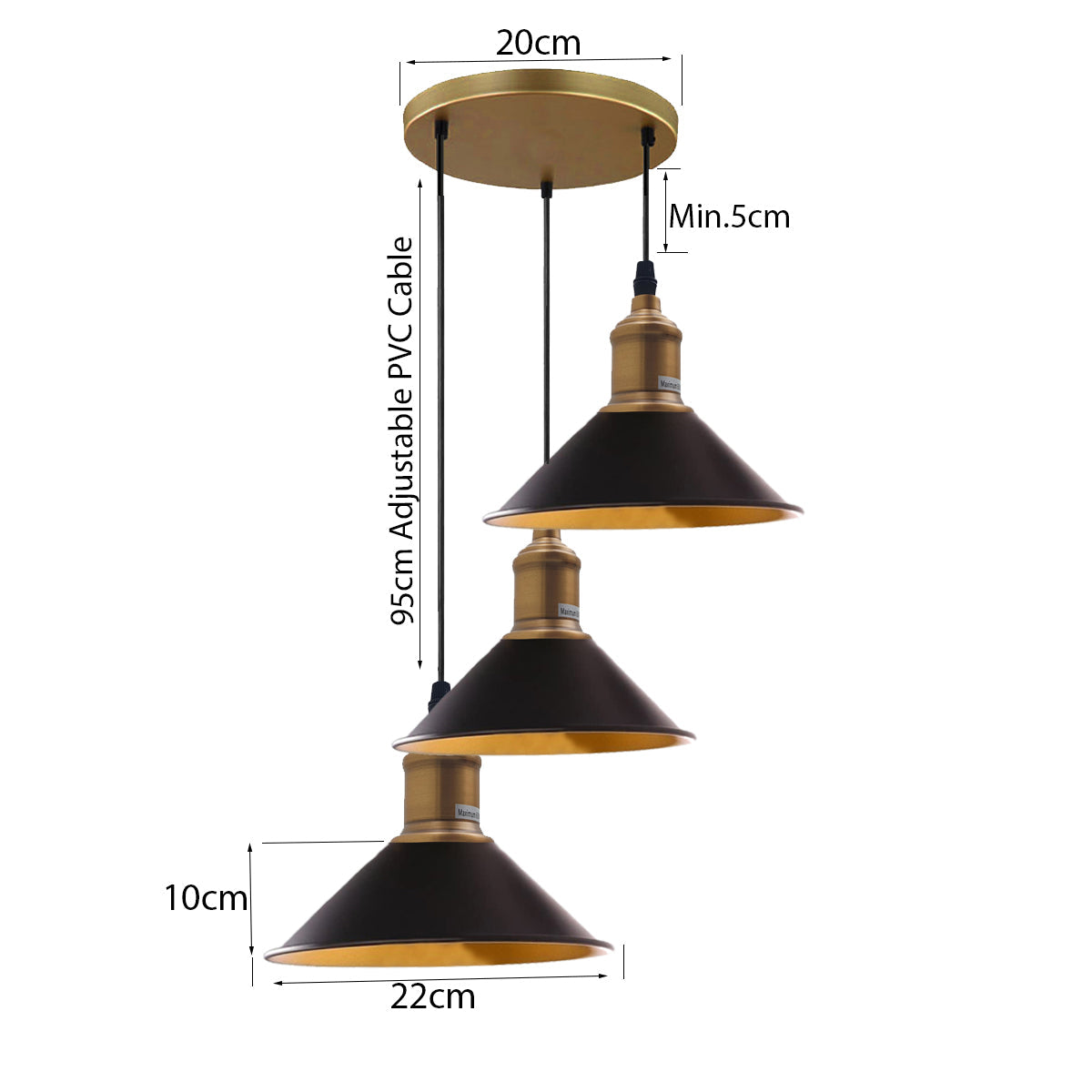 Three Outlet Black Pendant Light 3 Lights Modern Drop Hanging Light~1508