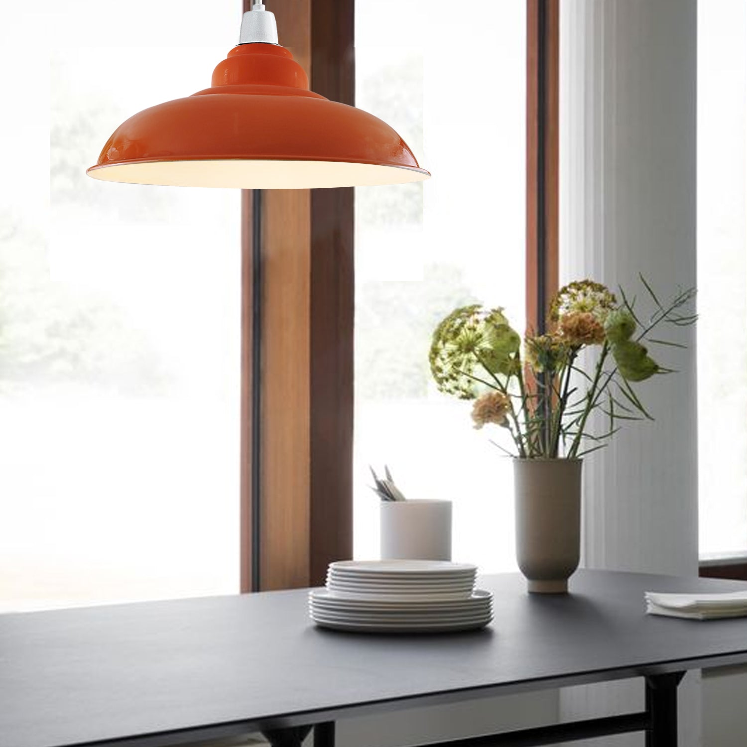 Vintage Gloss Orange Metal Light Shades – Easy Fit Retro Ceiling Pendant Lampshade~1088